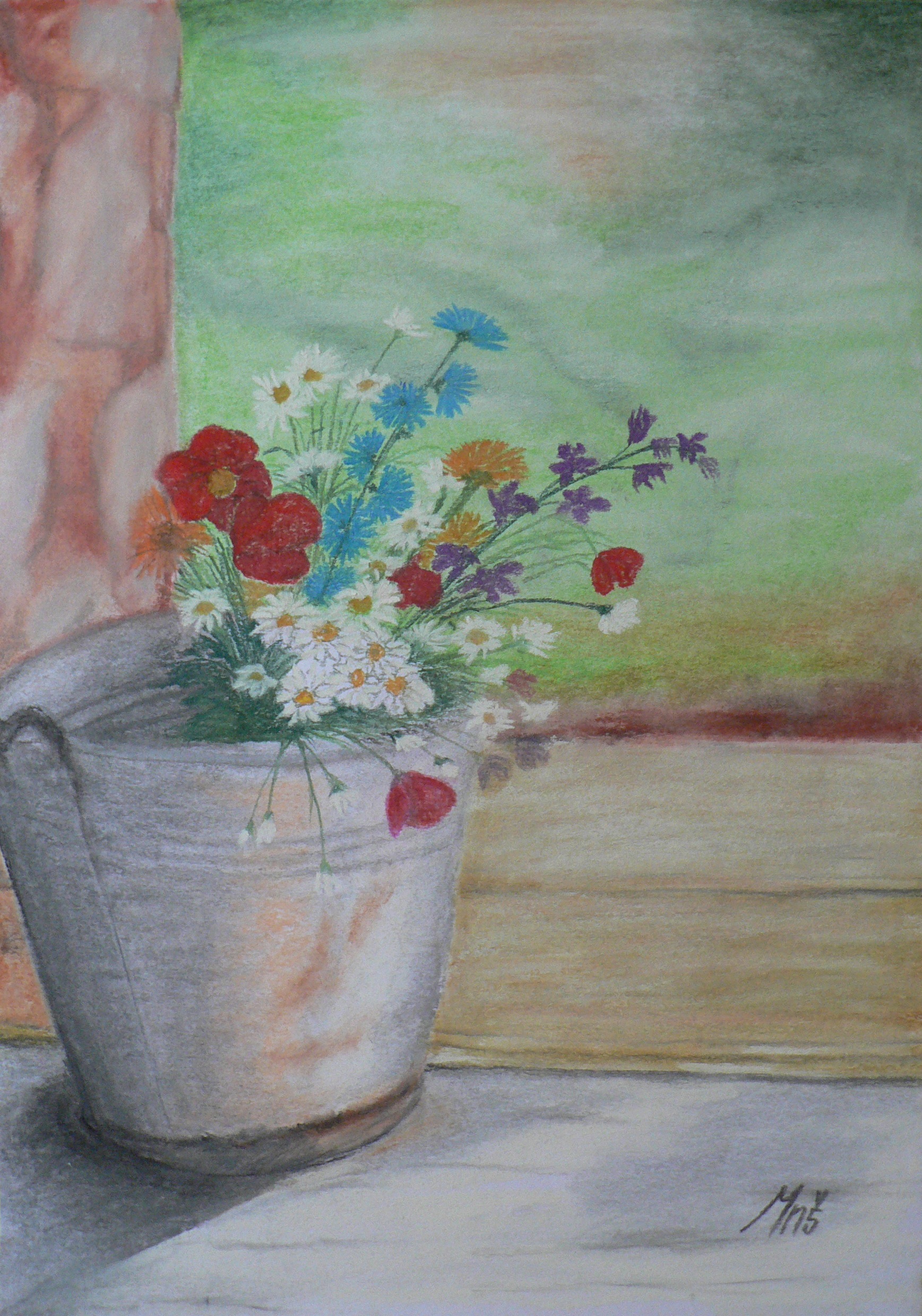 LUČNÍ KVĚTY - suchý pastel - MAJITELEM JE SOUKROMÁ OSOBA